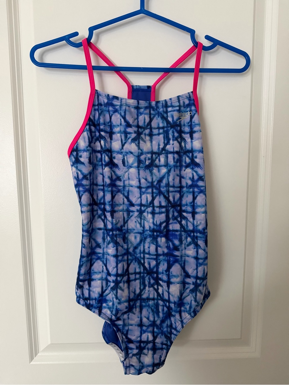Speedo Blue Tie-Dye One-Piece Swimsuit with Pink Straps Brand new never worn